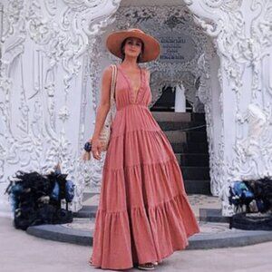 L’Atiste by Amy Dusty Pink Maxi Sundress | NWT | Open Back V-Neck